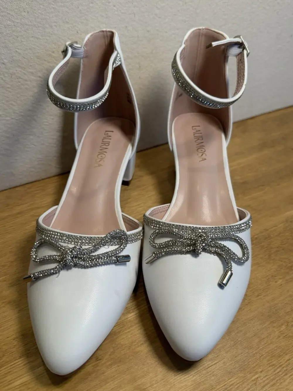 Laurmosa Girls Dress Shoes US Size 5 White Rhinestone Bow Communion New